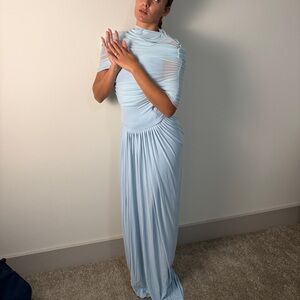 Catherine asymmetrical pleated maxi dress in Baby-blue Elegant Light Blue Gown